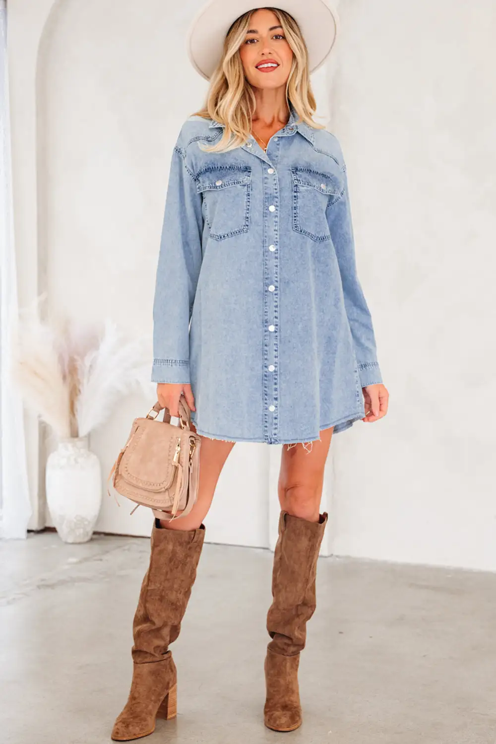 Denim Pocketed Shirt Dress