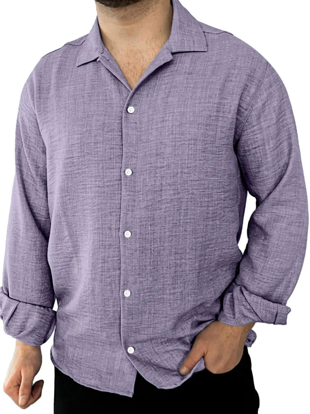Roomy Long Sleeve Open Collar Shirt