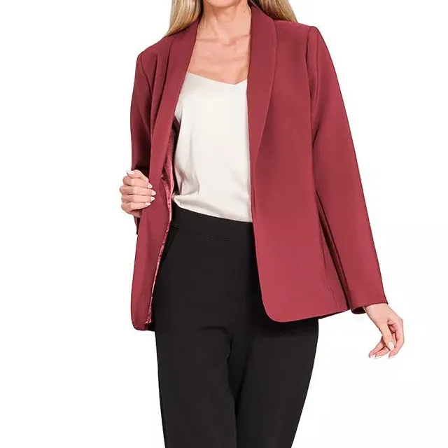 Classic Long Sleeve Open Front Pocket Detail Tailored Blazer