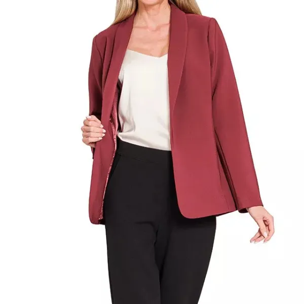 Classic Long Sleeve Open Front Pocket Detail Tailored Blazer