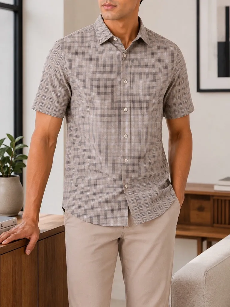 Windowpane Check Checked Regular Fit Men's Formal Shirt
