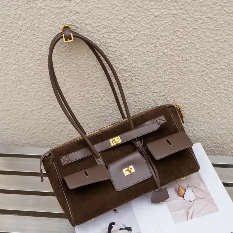 Statement Detail: Genuine Leather Buckle-Handle Handbag