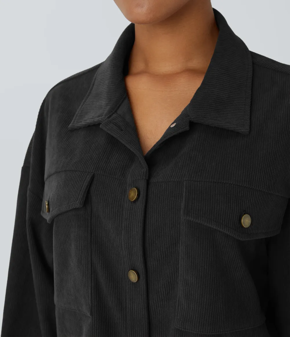 Long Sleeve Pocket Casual Corduroy Jacket