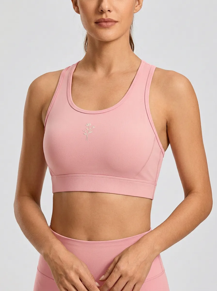 Women's Floral-Embroidered Scoop-Neck Racerback Center-Chest Sports Bra