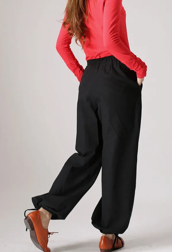 Relaxed Linen Elastic Waist Pocketed Trousers