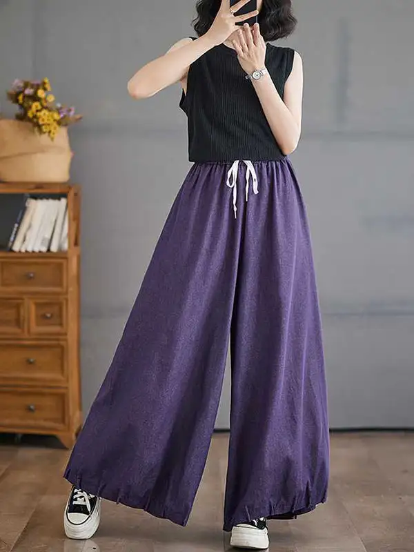 Women's High Waist Loose Fit Drawstring Pleated Cropped Pants