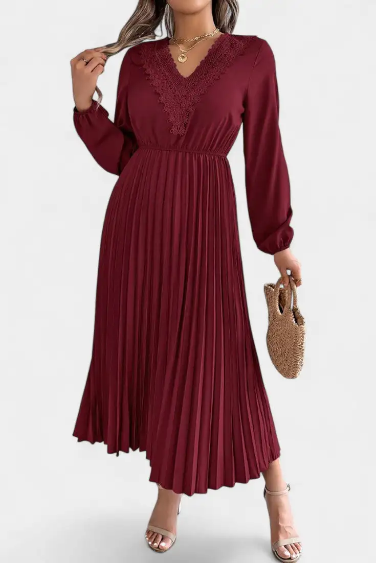 Pleated Lace Casual Dress
