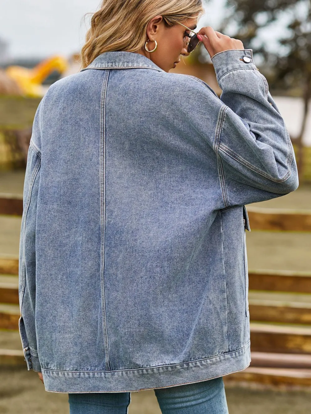 Drop-shoulder Denim Jacket with Pockets