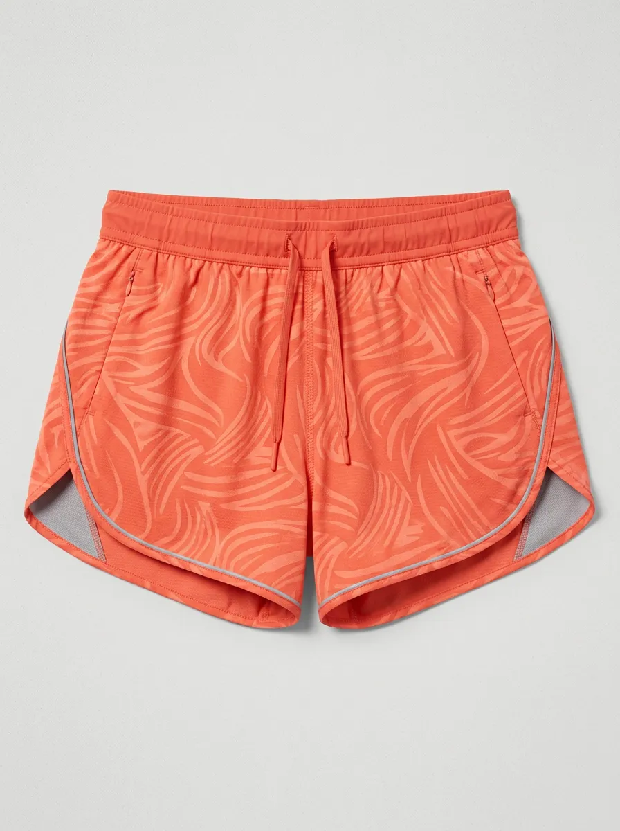 Women's Athletic Fitness Coral Abstract Wave Printed Shorts
