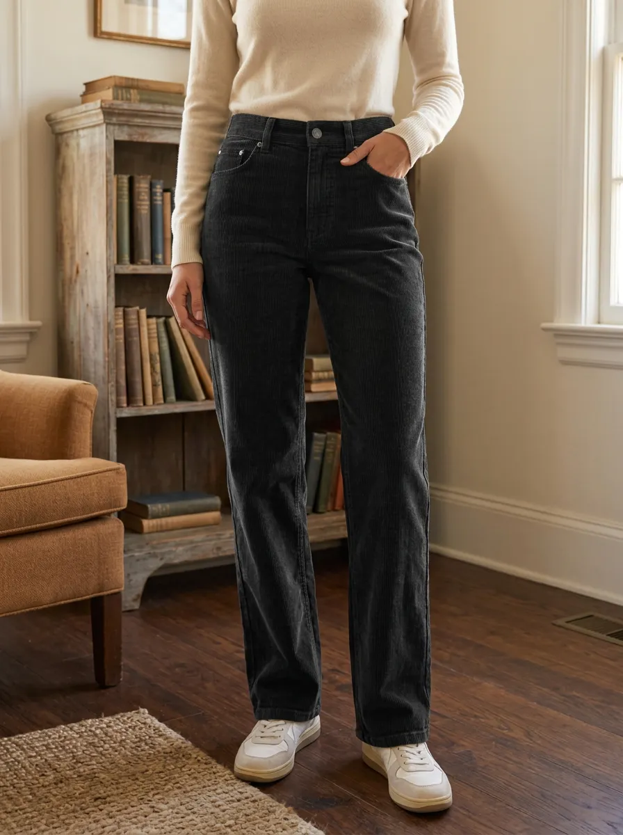 Women's Straight-Leg High-Rise Five-Pocket Corduroy Pants