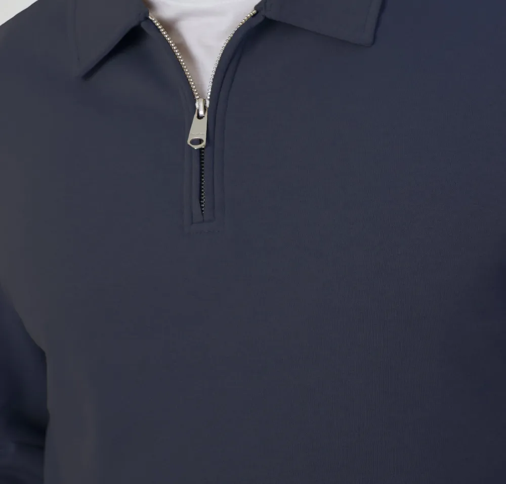 Men's Navy Collared Quarter-Zip Sweatshirt