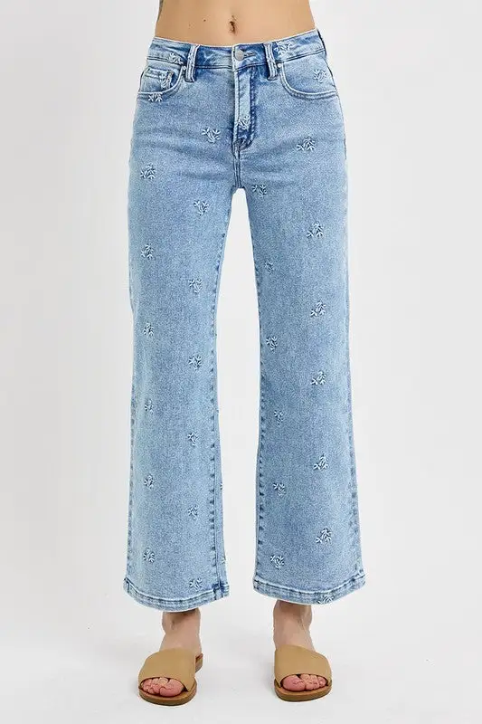 High Rise Crop Embroidered Jeans