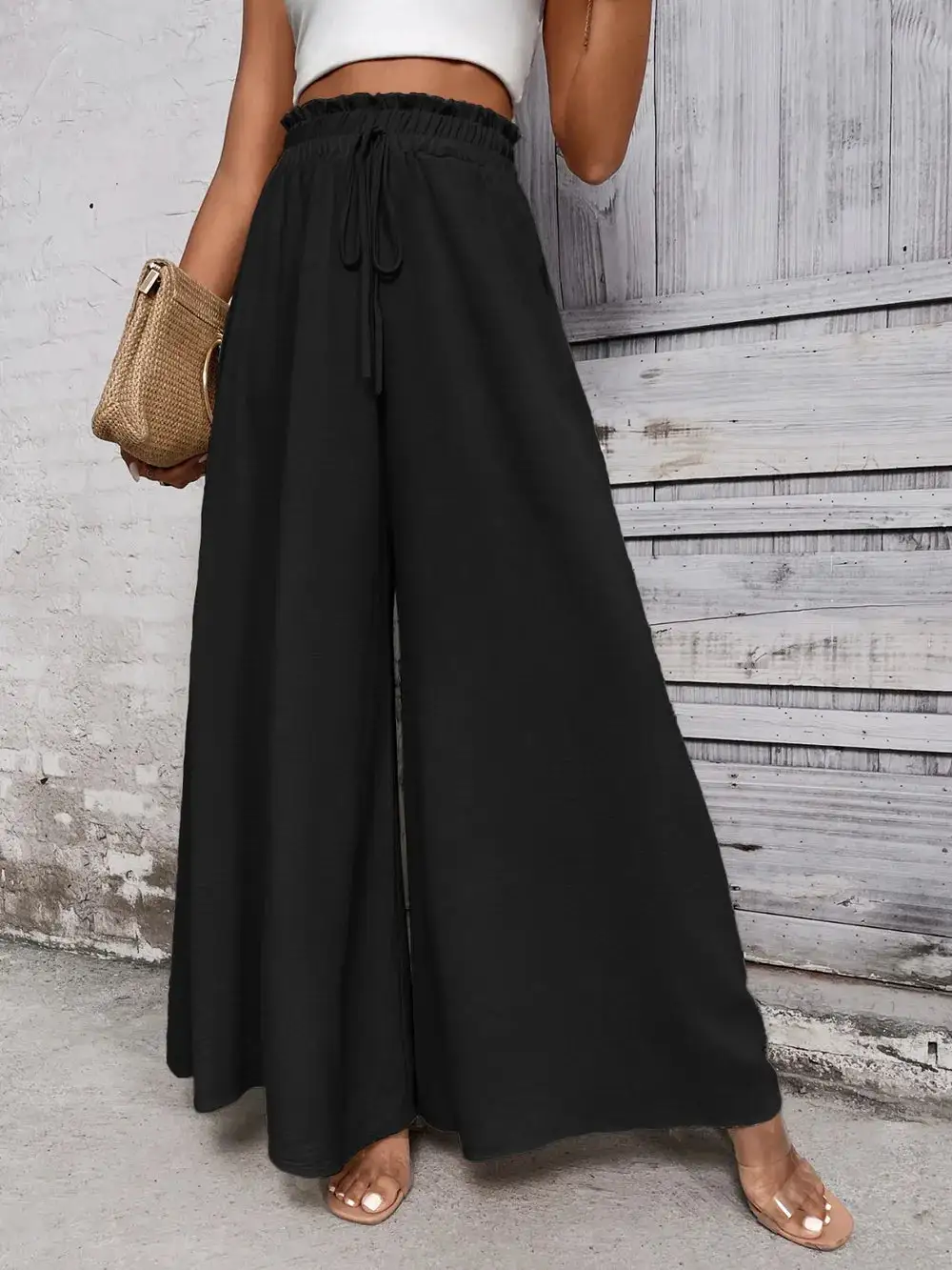 Wide Leg High Waist Tie Waist Pants
