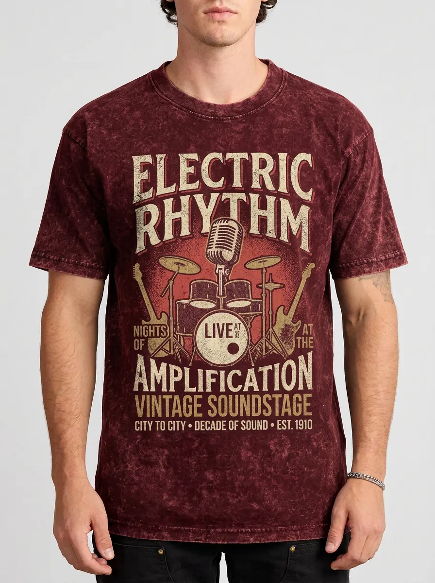 Men's Music Lover Electric Rhythm Drum Guitar Printed T-shirt