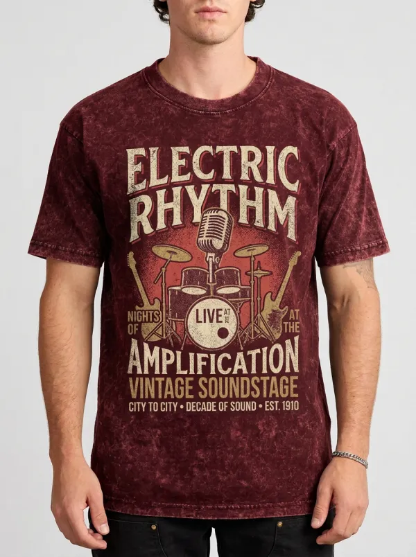 Men's Music Lover Electric Rhythm Drum Guitar Printed T-shirt