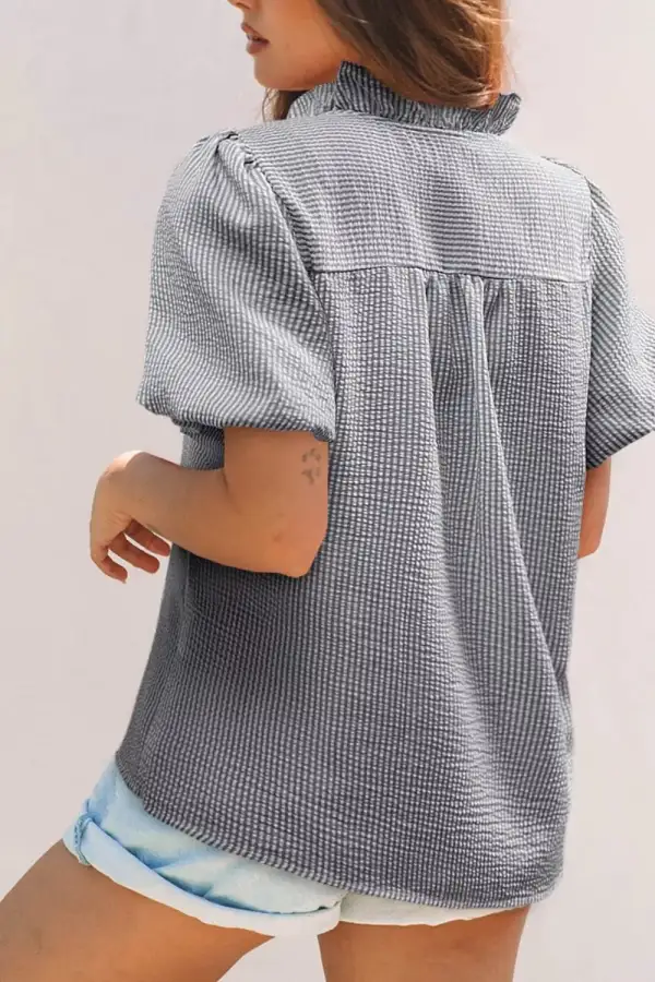 Striped Ruffle Bubble Short Sleeve Shirt