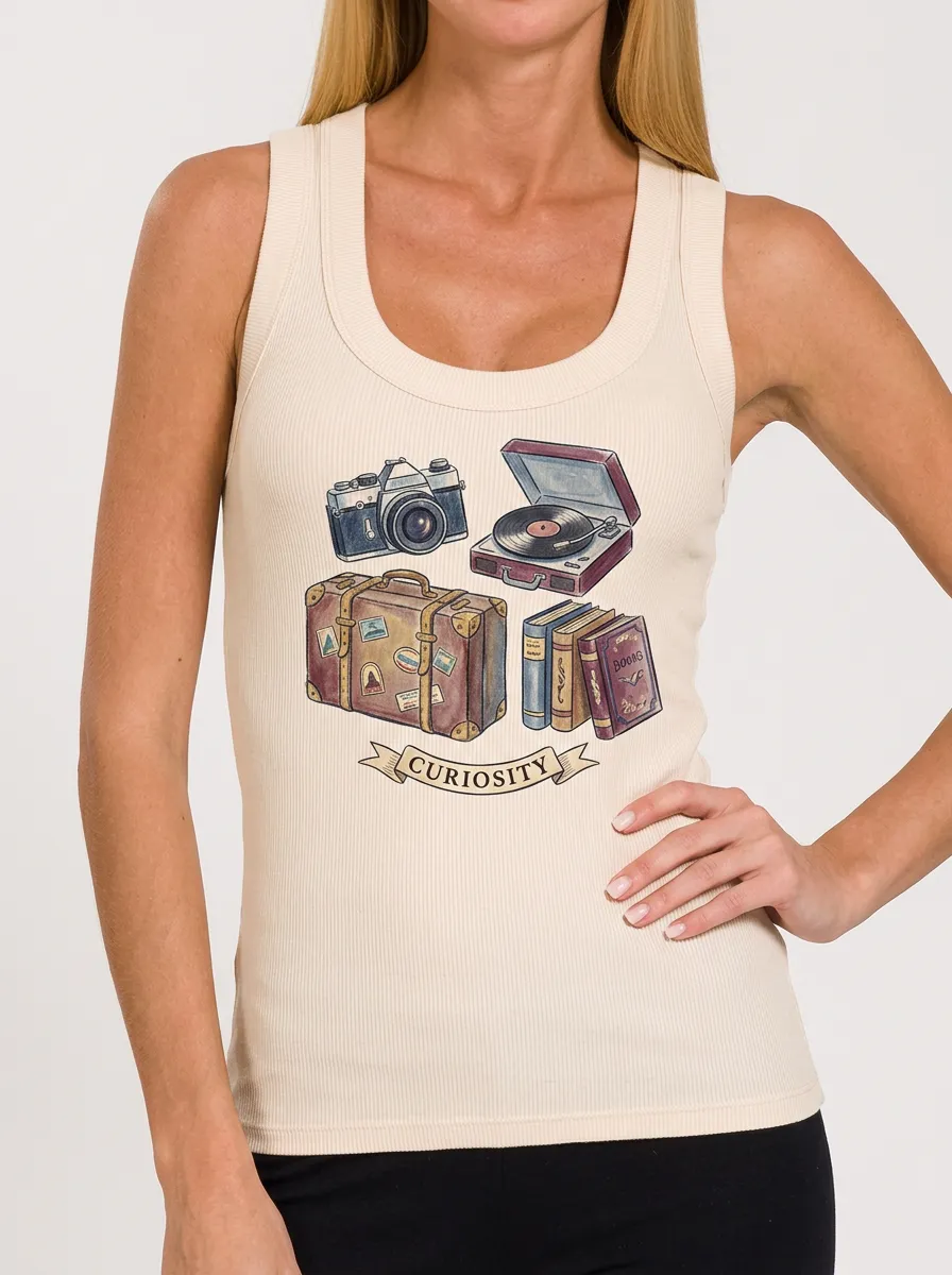 Women's Curiosity Travel Hobby Camera Record Books Graphic Tank Top