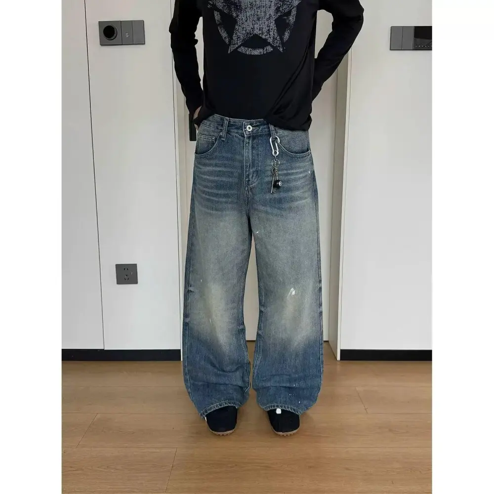 Distressed Paint Splatter Straight Leg Jeans