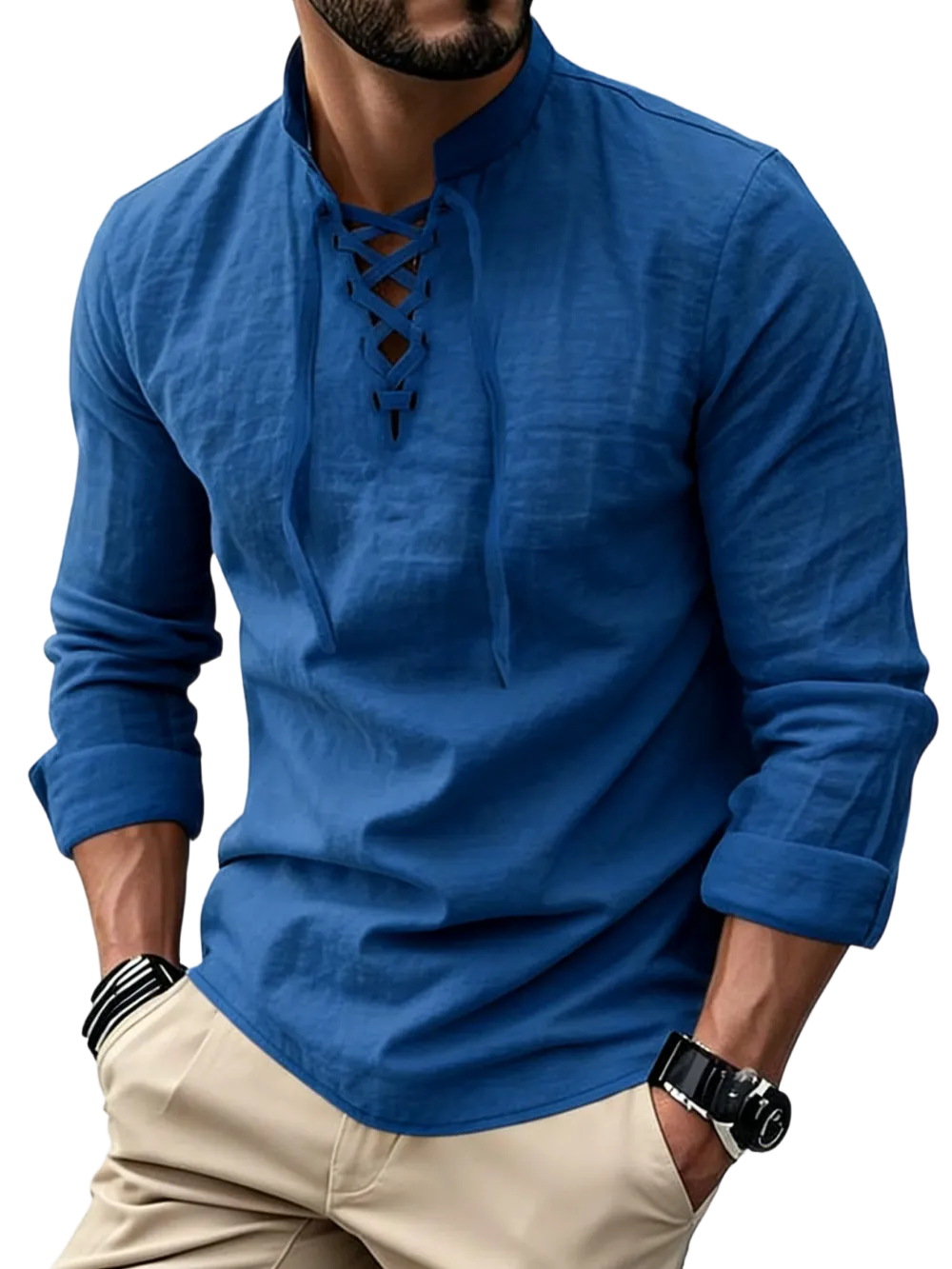 Men's Linen Casual Long Sleeve Polo Shirt, Stylish New Design