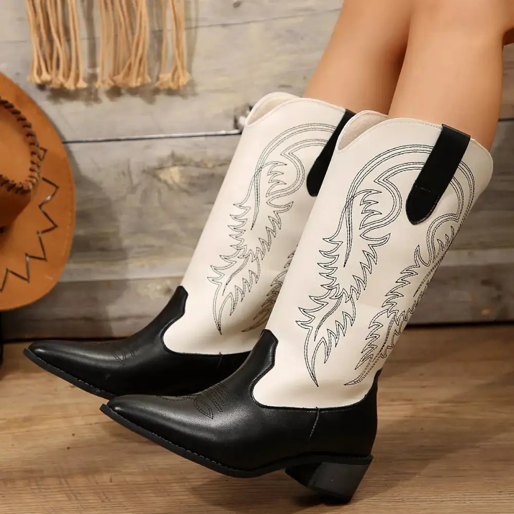 Minimal Pointed Toe Block Heel Boots