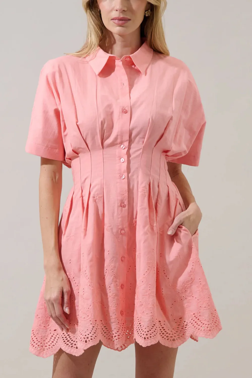 Collared Eyelet Mini Dress