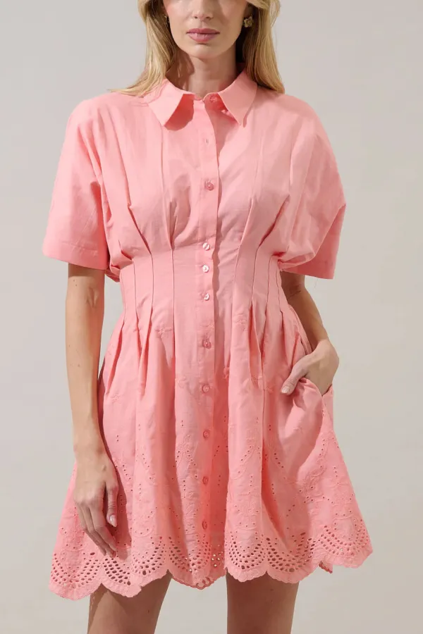 Collared Eyelet Mini Dress