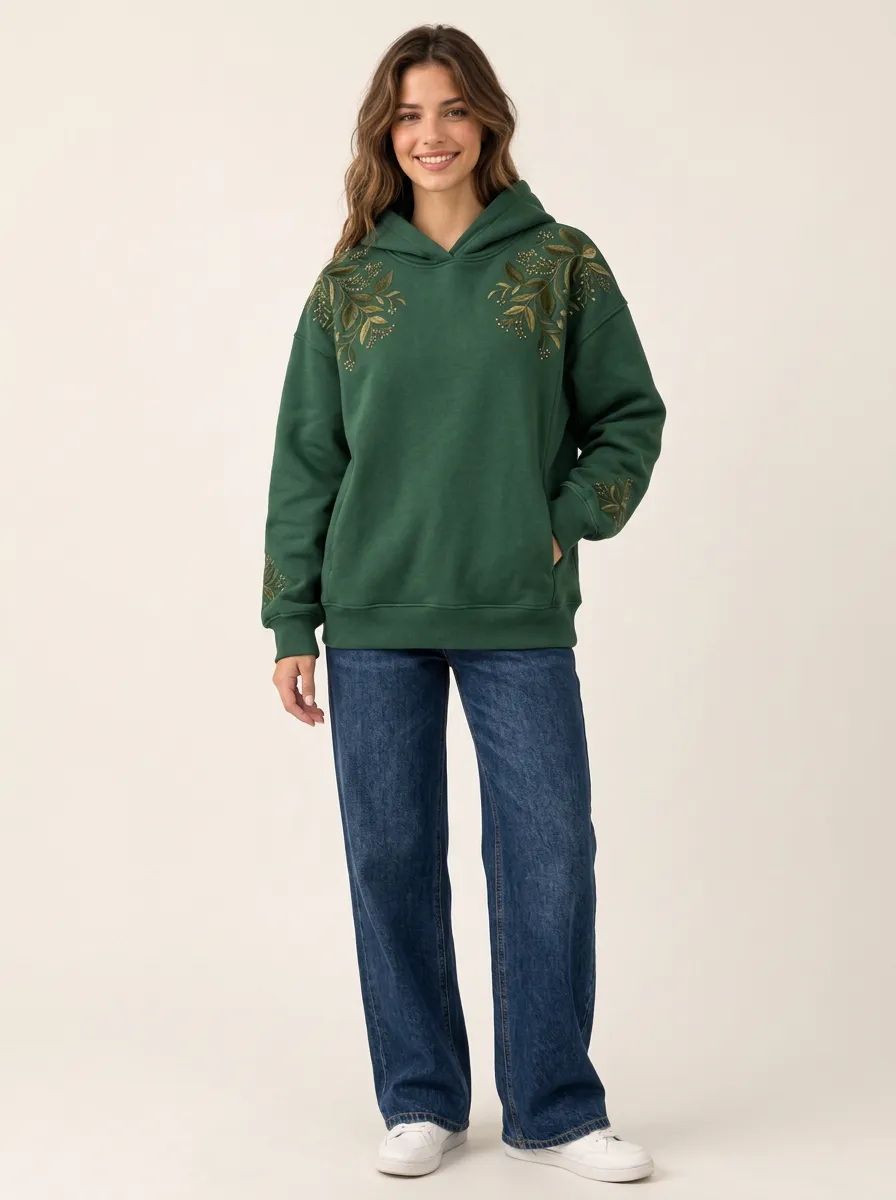 Women's Easygoing Botanical Leaf Graphic Nature Inspired Hoodie