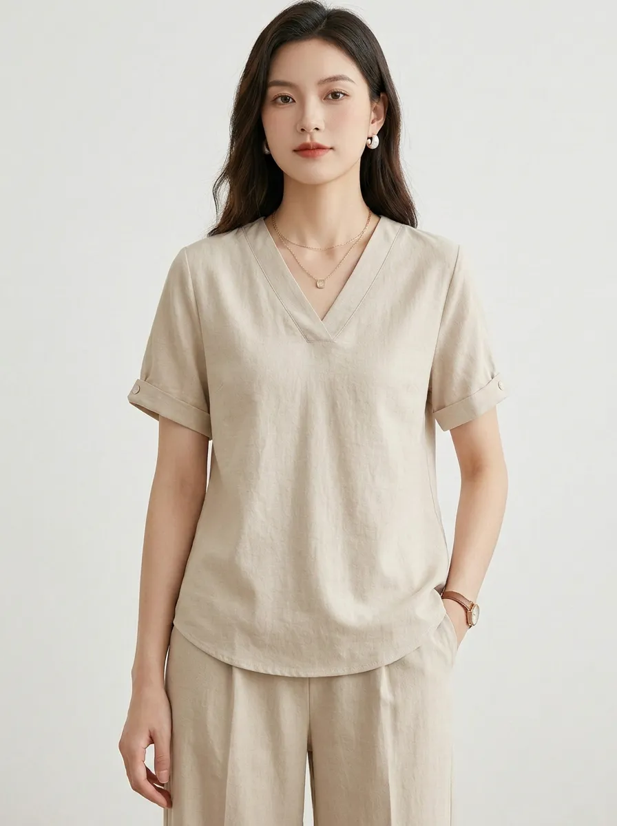 Refined Layered Women's V-Neck Casual Lounge Set