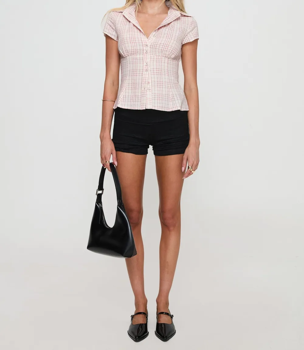 Pink Check Ruched Blouse