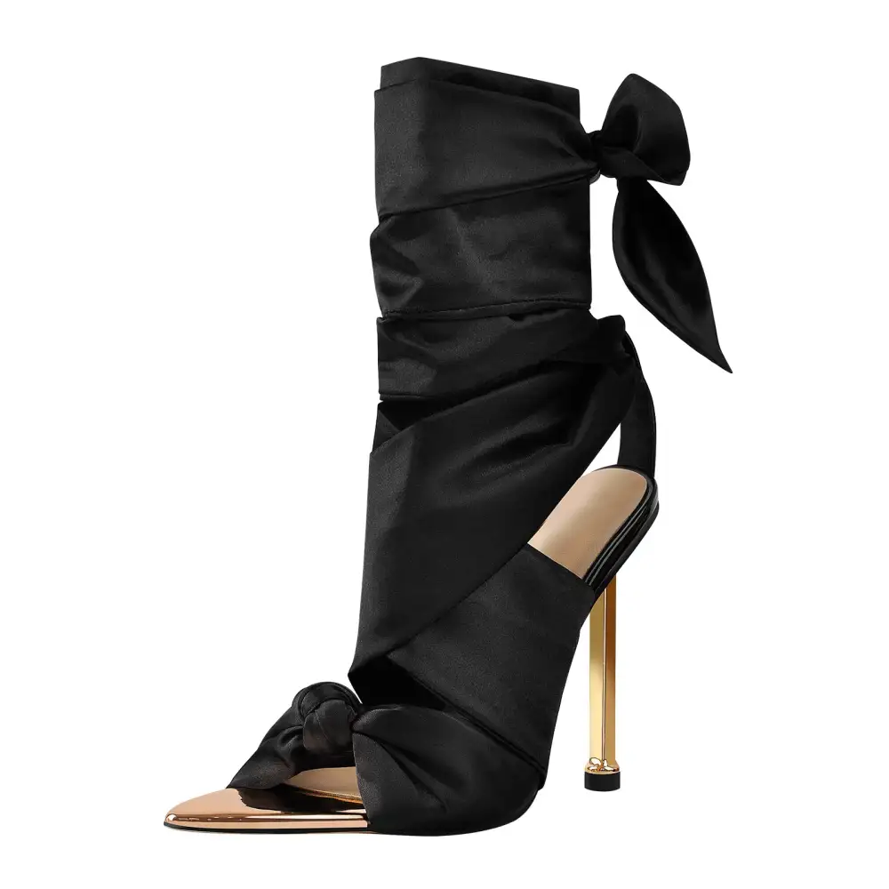 Pointed Open Toe High Heel Lace Up Sandals