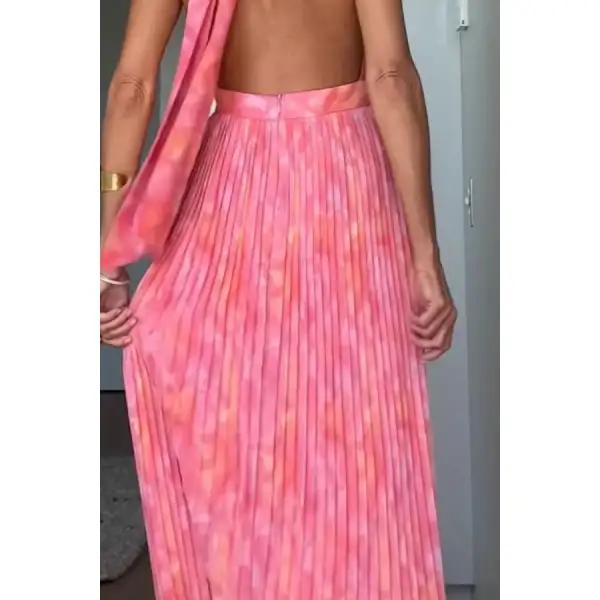 Soft Halter Neck Pleated Maxi Dress