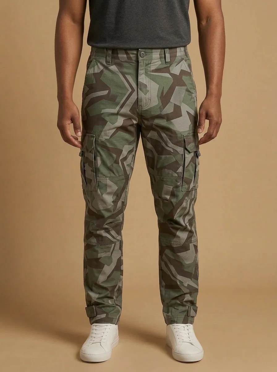 Men's Geometric Camo Adjustable-Hem Cargo Pants