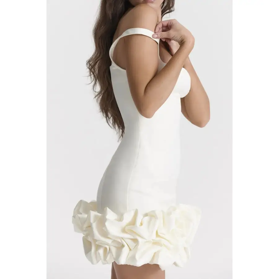 Ruched Square Neck Sleeve Mini Dress