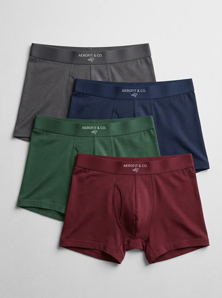 Breathable-Look Cotton Solid Elastic Waistband Men's Boxer Briefs Four-Pack