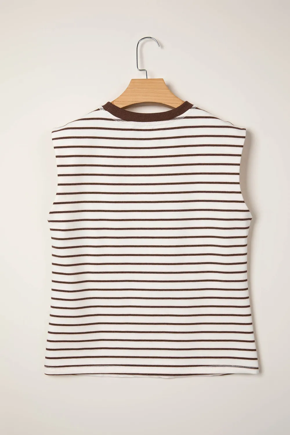 Brown Stripe Ribbed Round Neck Tank Top