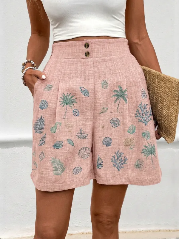 Women's Marin Coastal Seashell Palm Tree Graphic Shorts