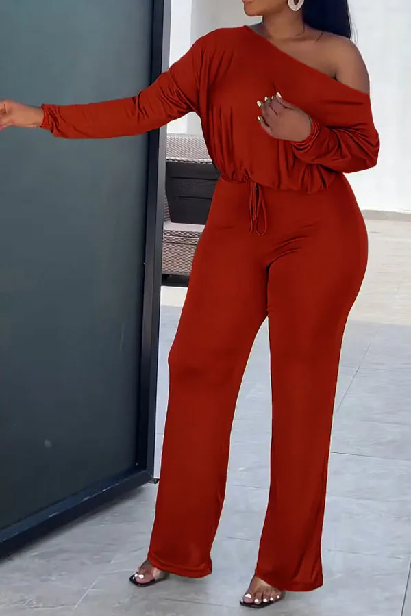 Drawstring Slash Neck Batwing Sleeve Jumpsuit