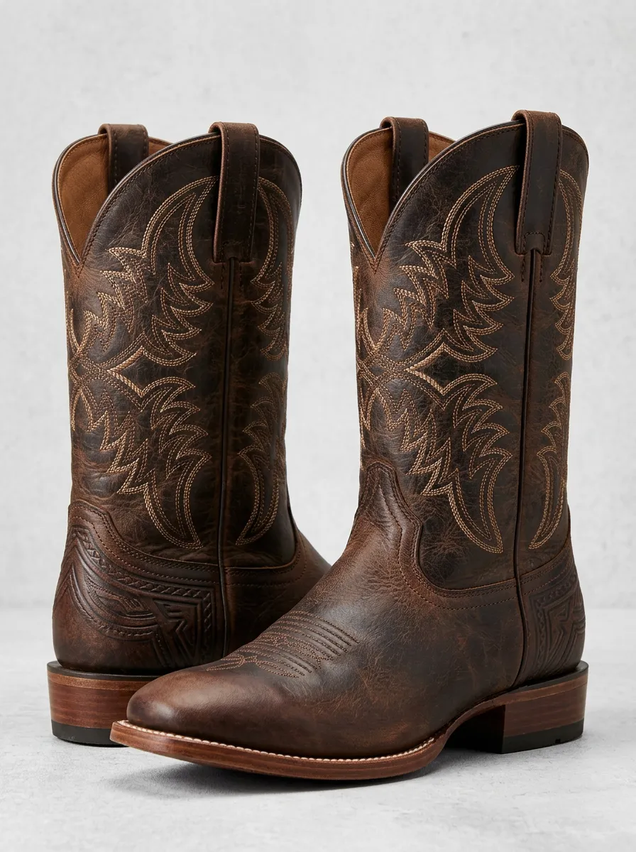 Country Embroidered Leather-Look Statement Unisex Western Cowboy Boots