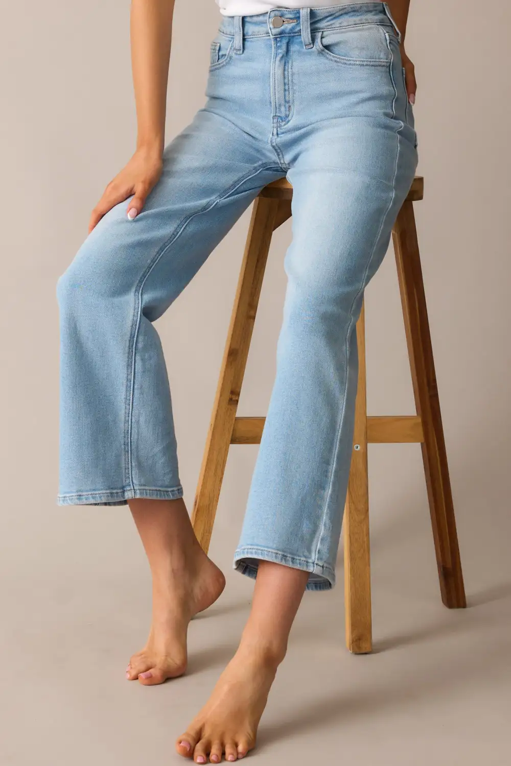 The Clouds Light Wash Cropped Wide Leg Jeans