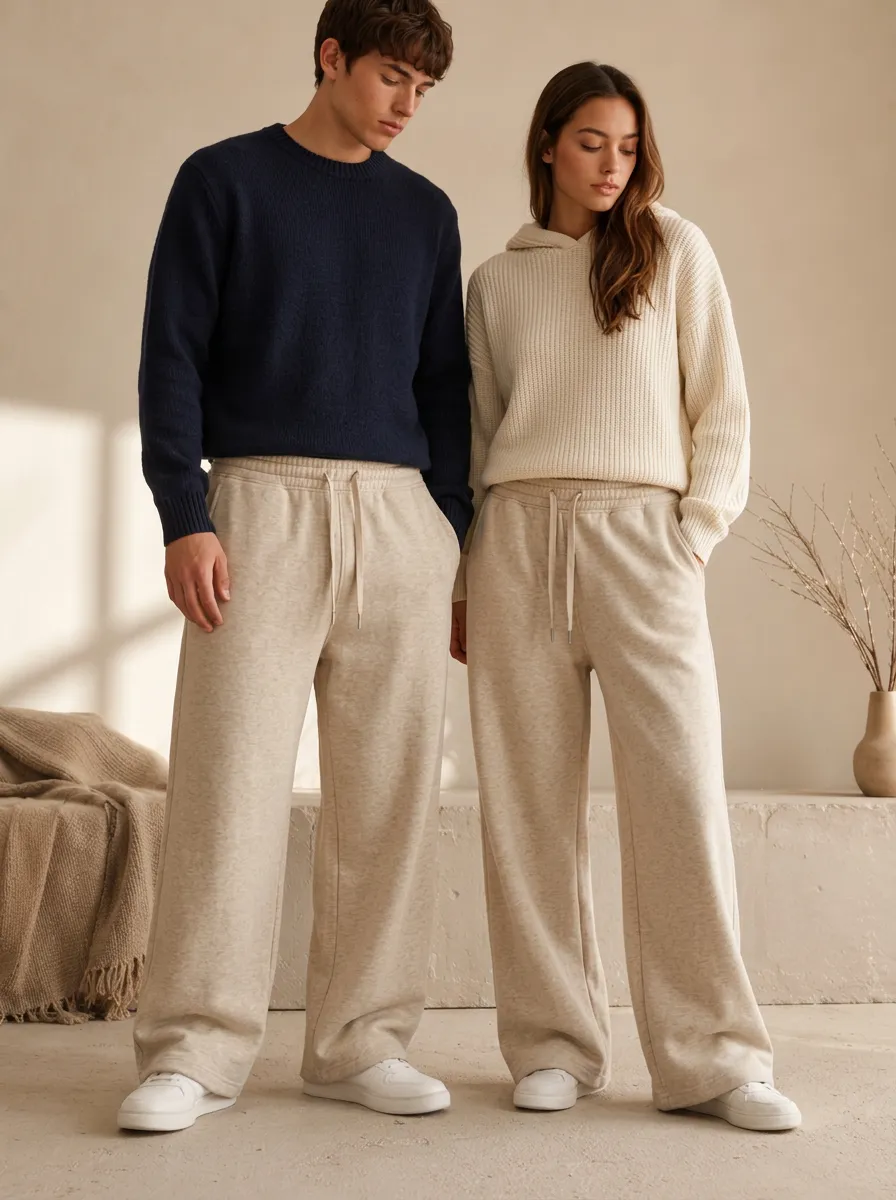 Unisex Drawstring Athletic Wide-Leg Track Pants