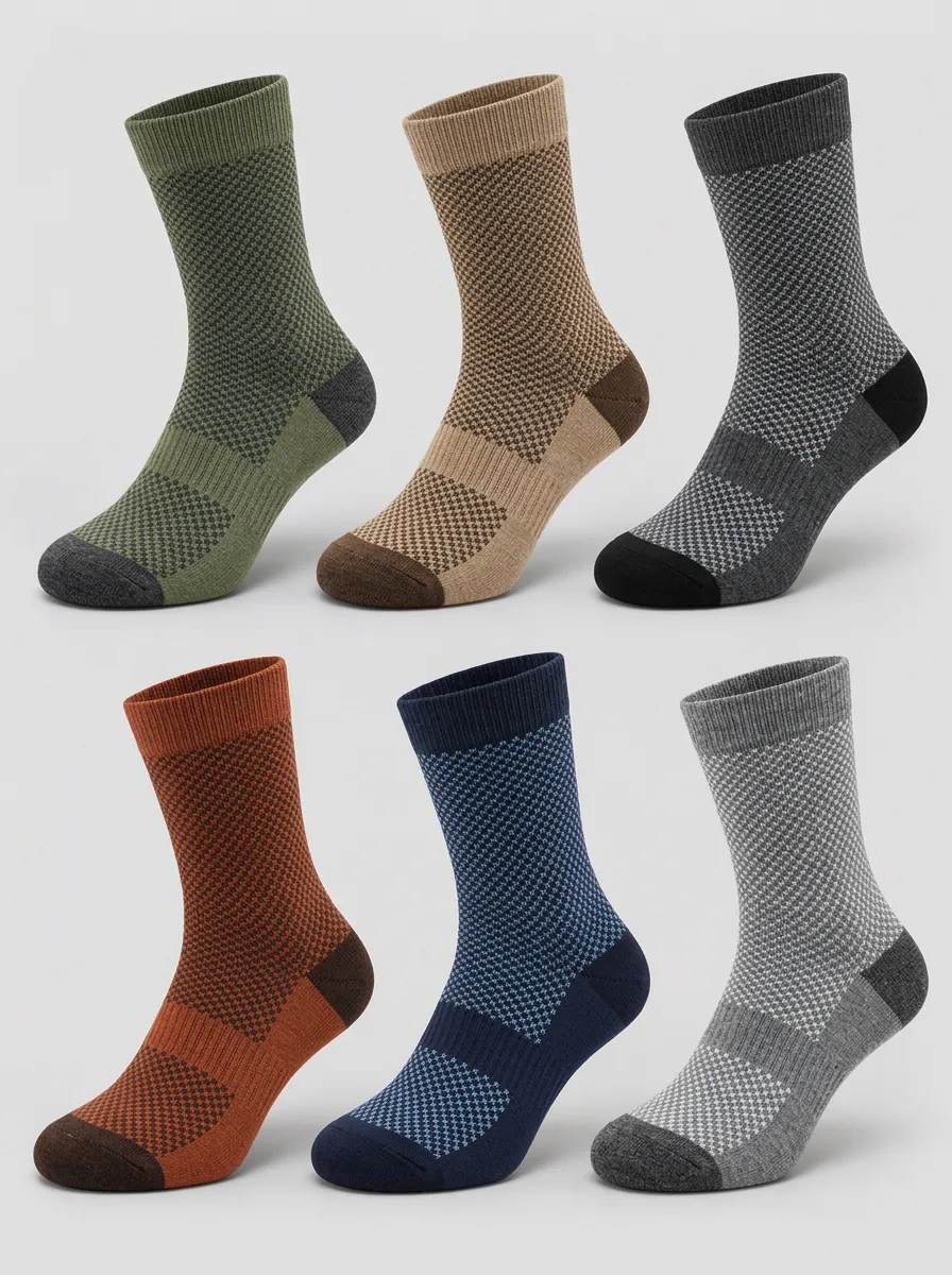 Men's Casual Geometric Pattern Knitted Crew Socks 6-Pack