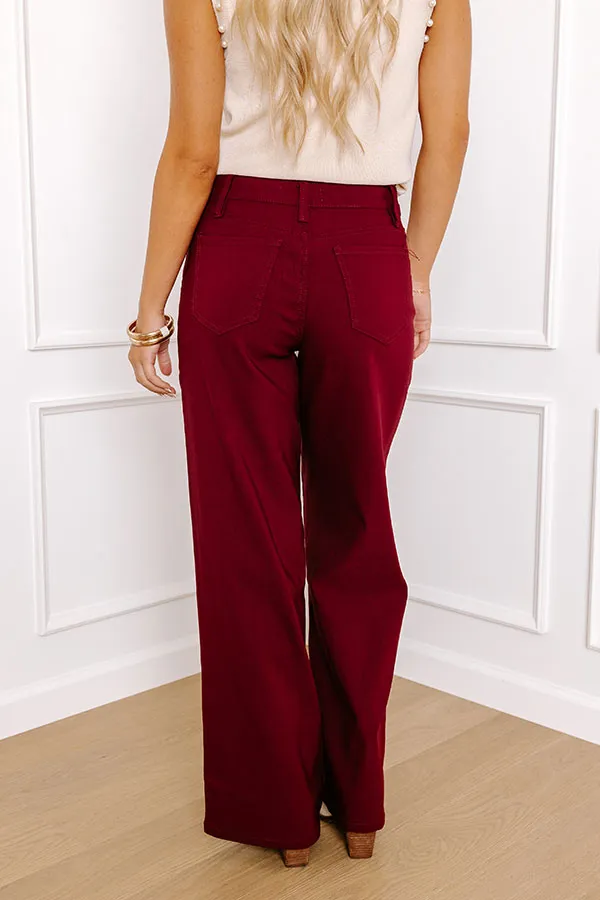 High Waist Relaxed Wide Leg Stretch Belt Detail Pants