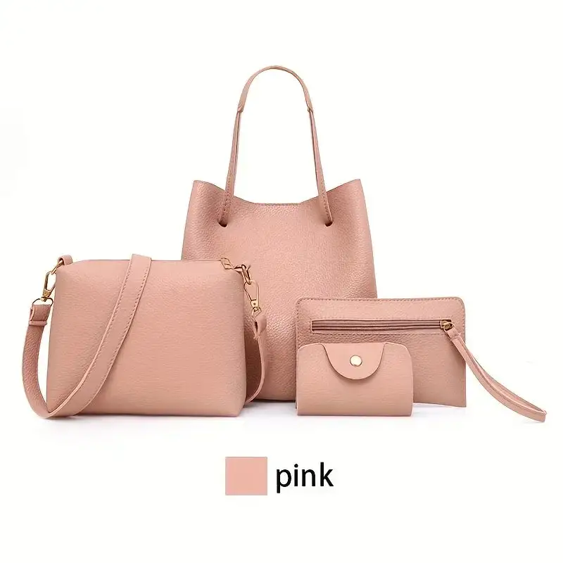 Classic Minimalist Black Leather Bag Set