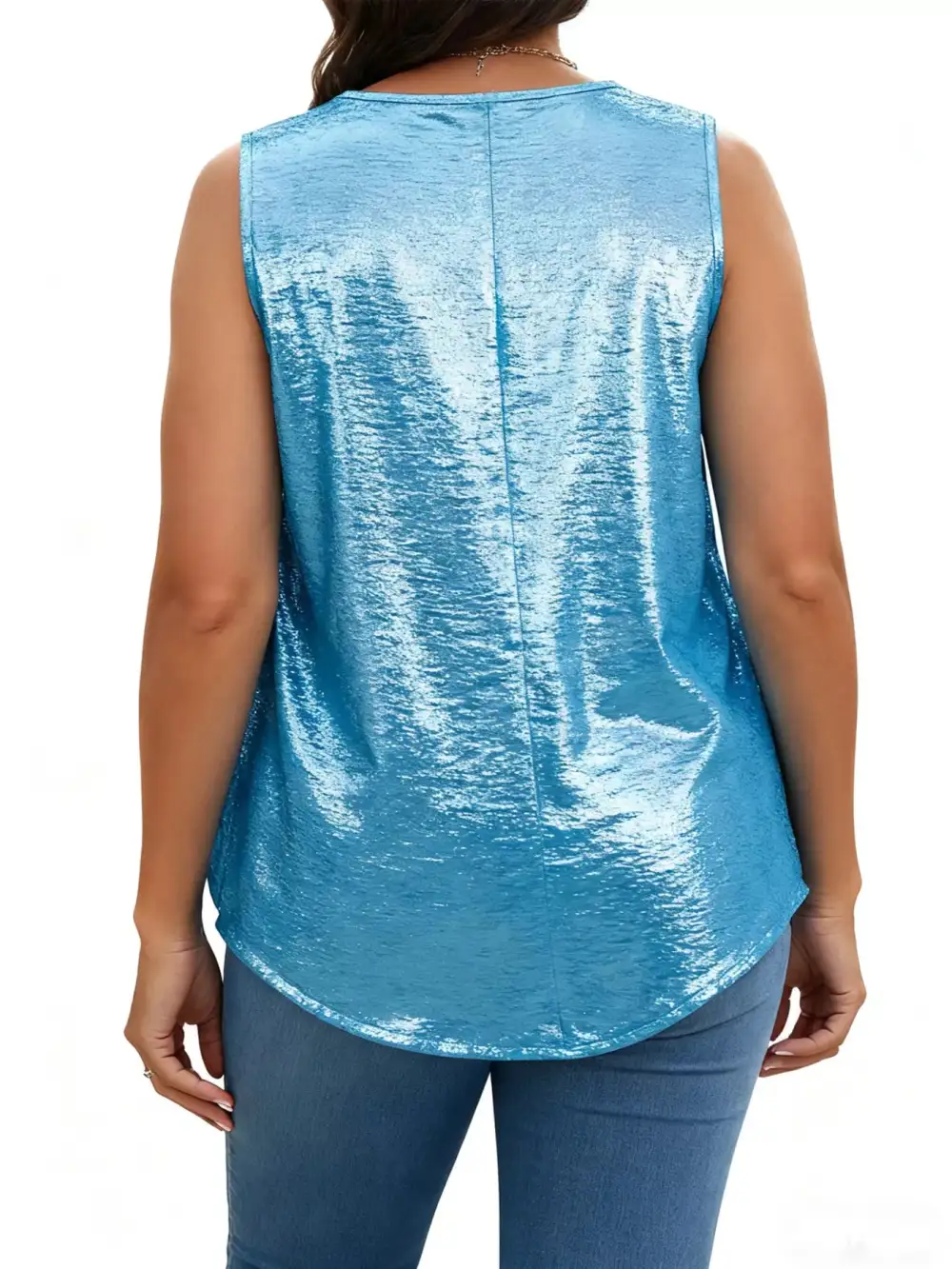 Square-Neck Ruched Pleated Tank Top