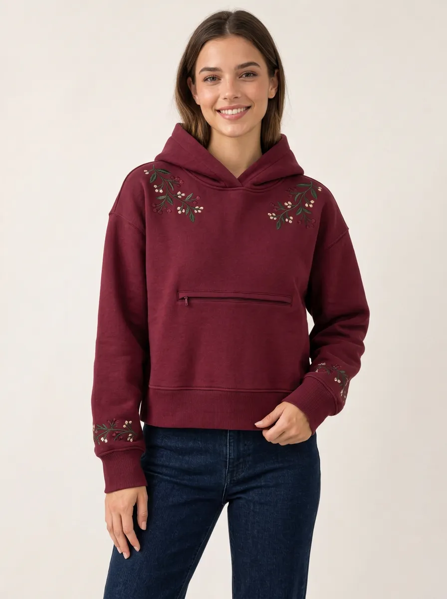 Artful Women's Botanical Floral Embroidered Hoodie