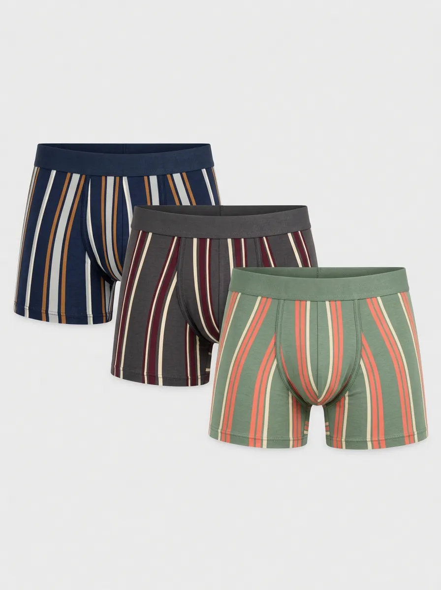 Men's Multicolor Striped Boxer Briefs - 3 Pack Muted Tone Boxer Briefs 3-Pack