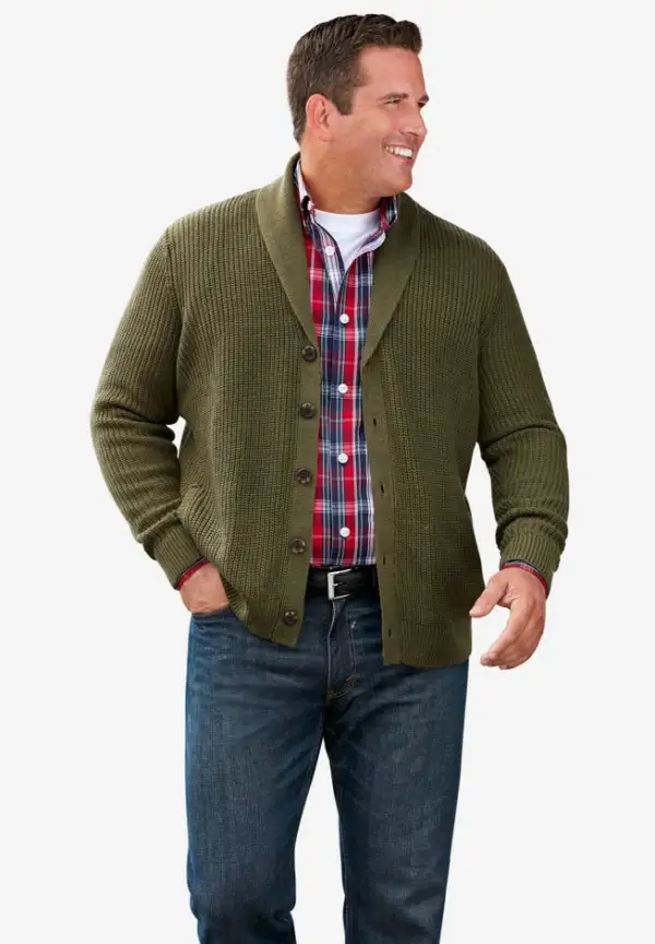 Shaker Knit Shawl-Collar Cardigan Sweater