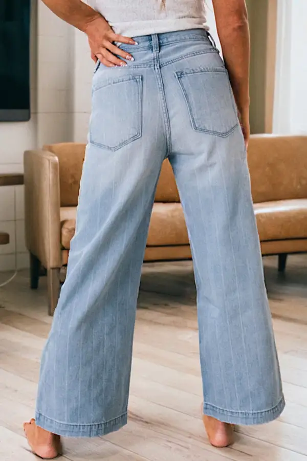 Women's Multi Buttons Pinstripe Wide Leg Jeans