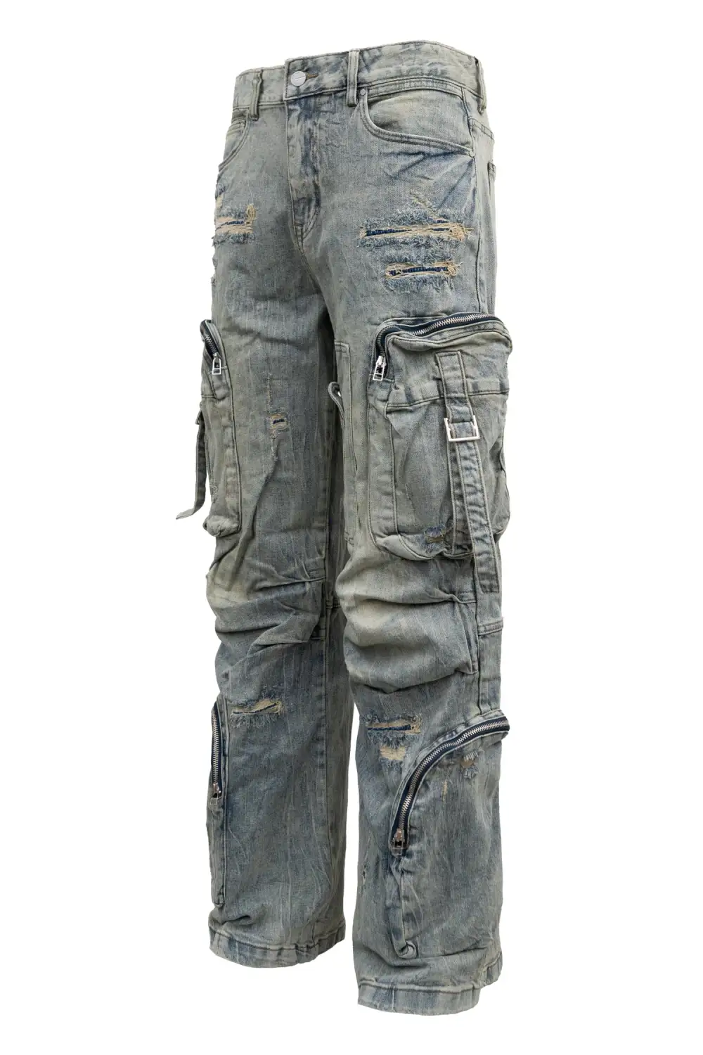 Men's Washed Wide Fit Utility Cargo Baggy Denim Pants