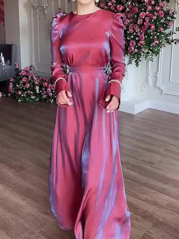 Tied Pleated Long Neck Maxi Dress